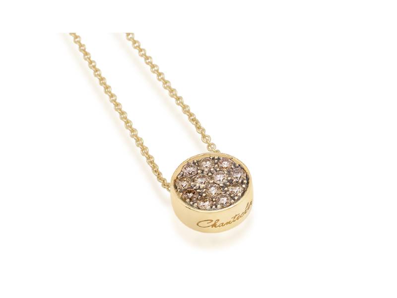 18 KT YELLOW GOLD NECKLACE WITH CHAMPAGNE DIAMONDS PAVE' AND CARAMEL ENAMEL PAILLETTES CHANTECLER 41411